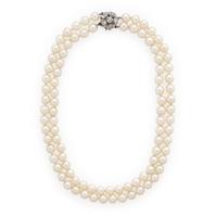 Cultured Pearl, Diamond, and White Gold Necklace