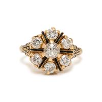 YELLOW GOLD, DIAMOND, AND ENAMEL RING