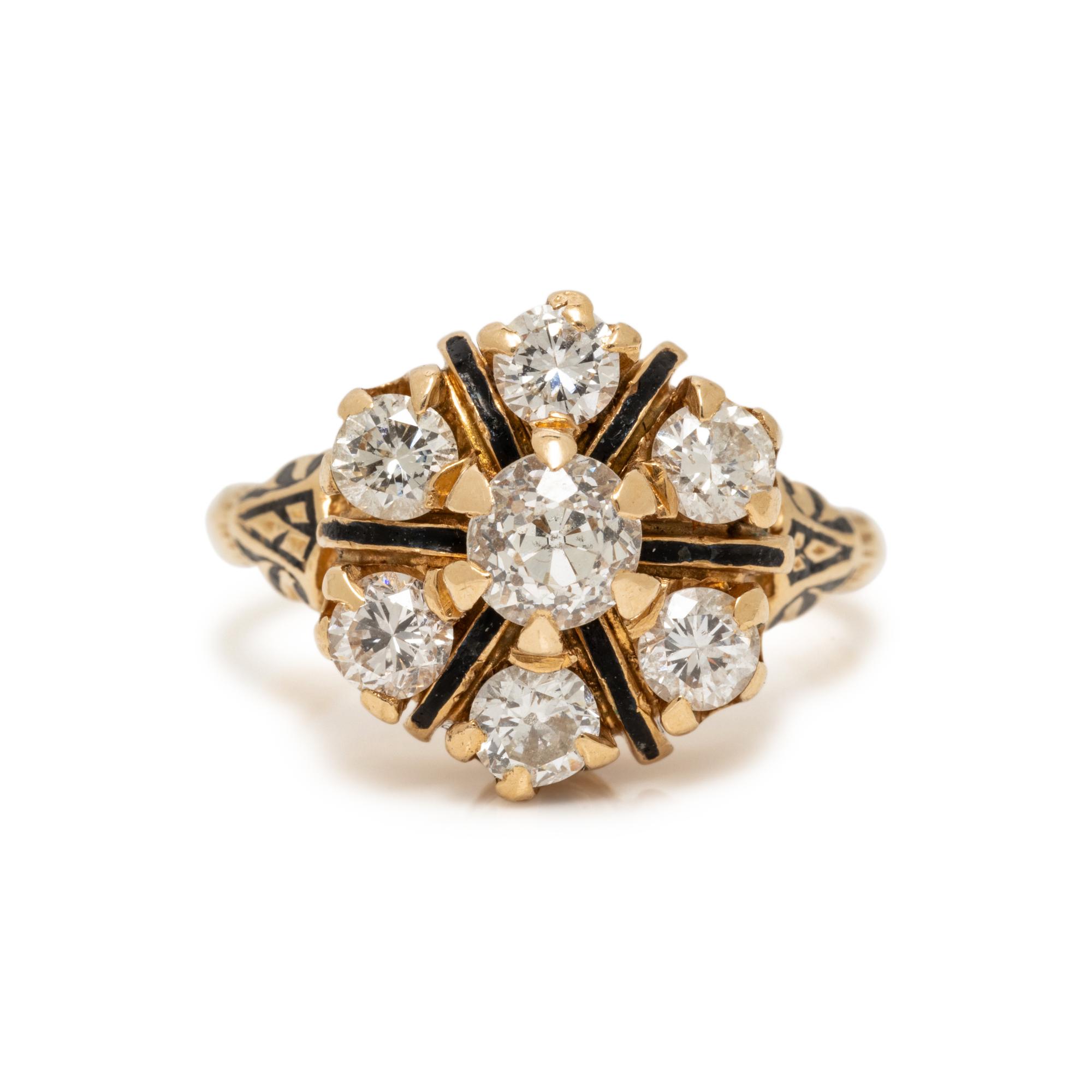 YELLOW GOLD, DIAMOND, AND ENAMEL RING