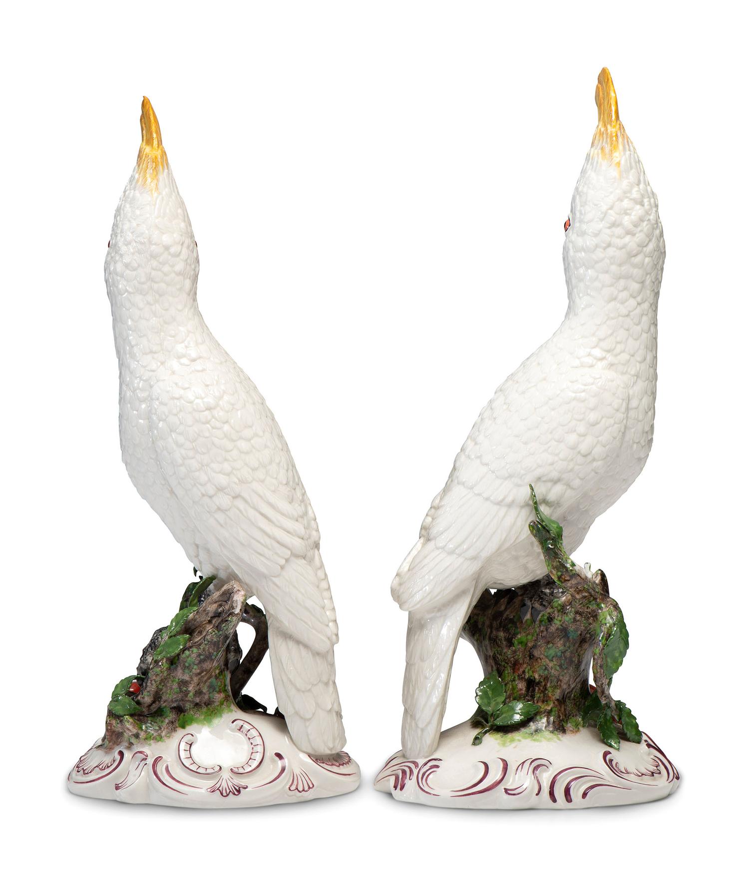 A Pair of Nymphenburg Porcelain Cockatoos