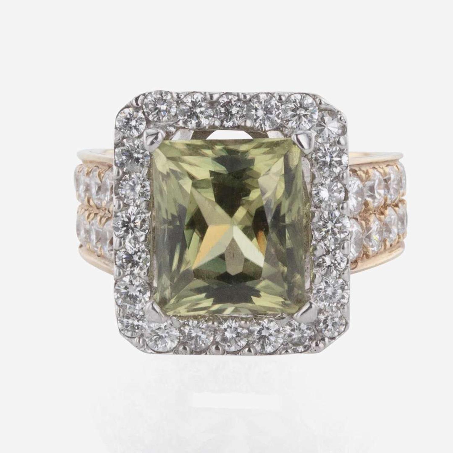 An 18K Gold, Diaspore, and Diamond Ring