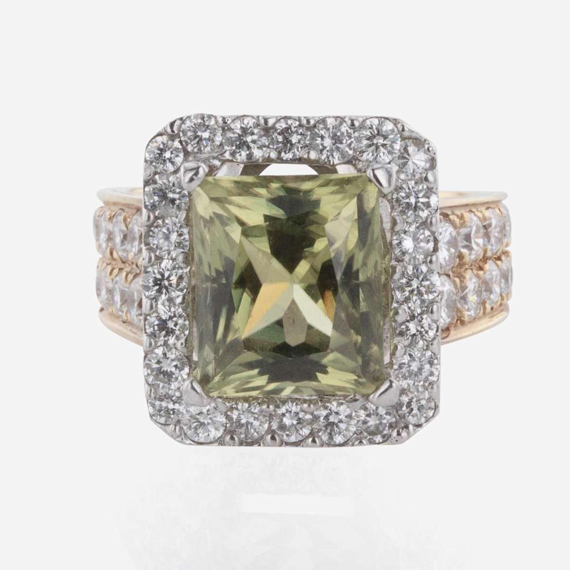An 18K Gold, Diaspore, and Diamond Ring