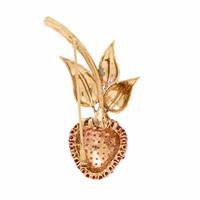 SYNTHETIC RUBY AND YELLOW GOLD STRAWBERRY BROOCH