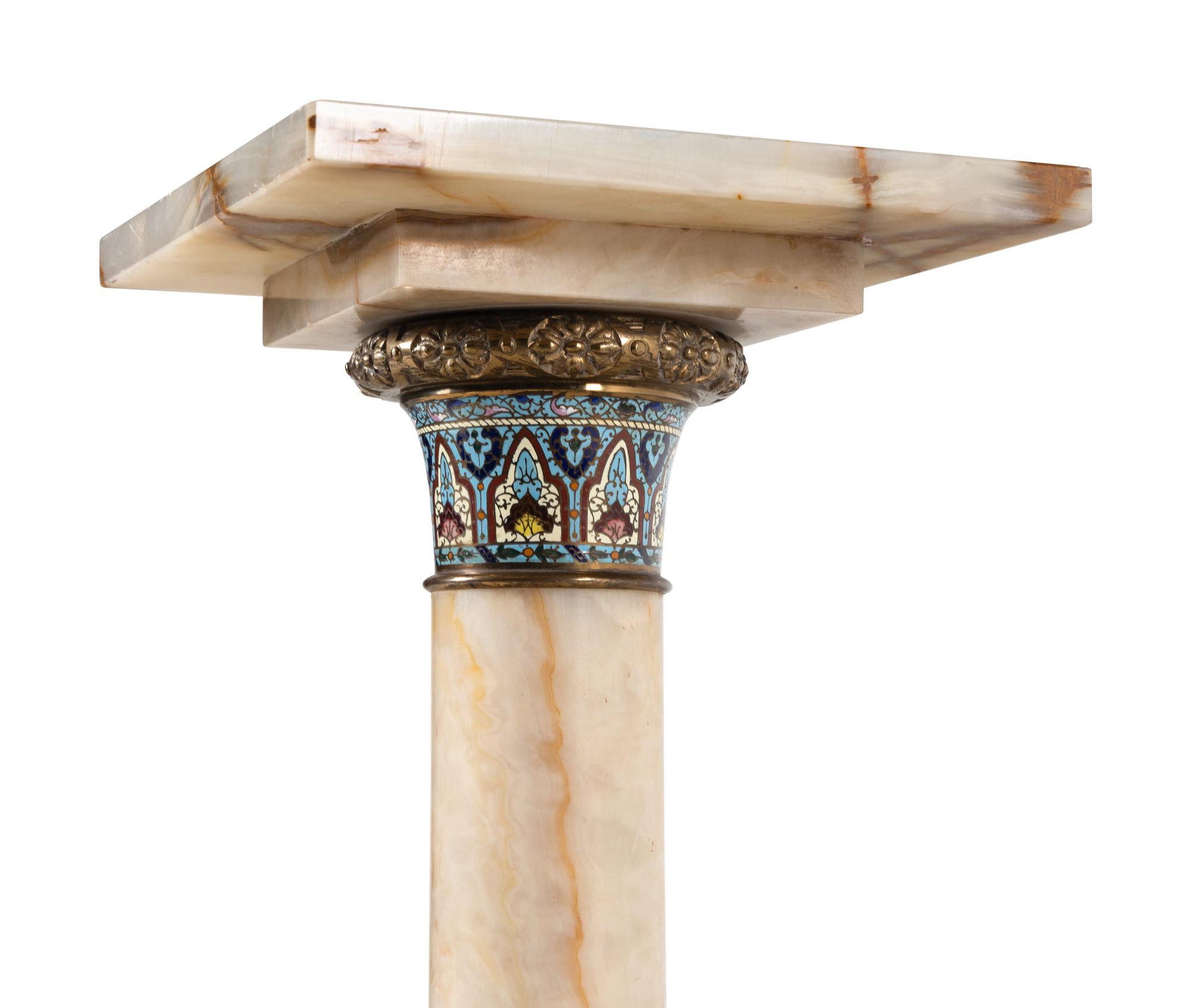 A Continental Onyx and Champlevé Pedestal