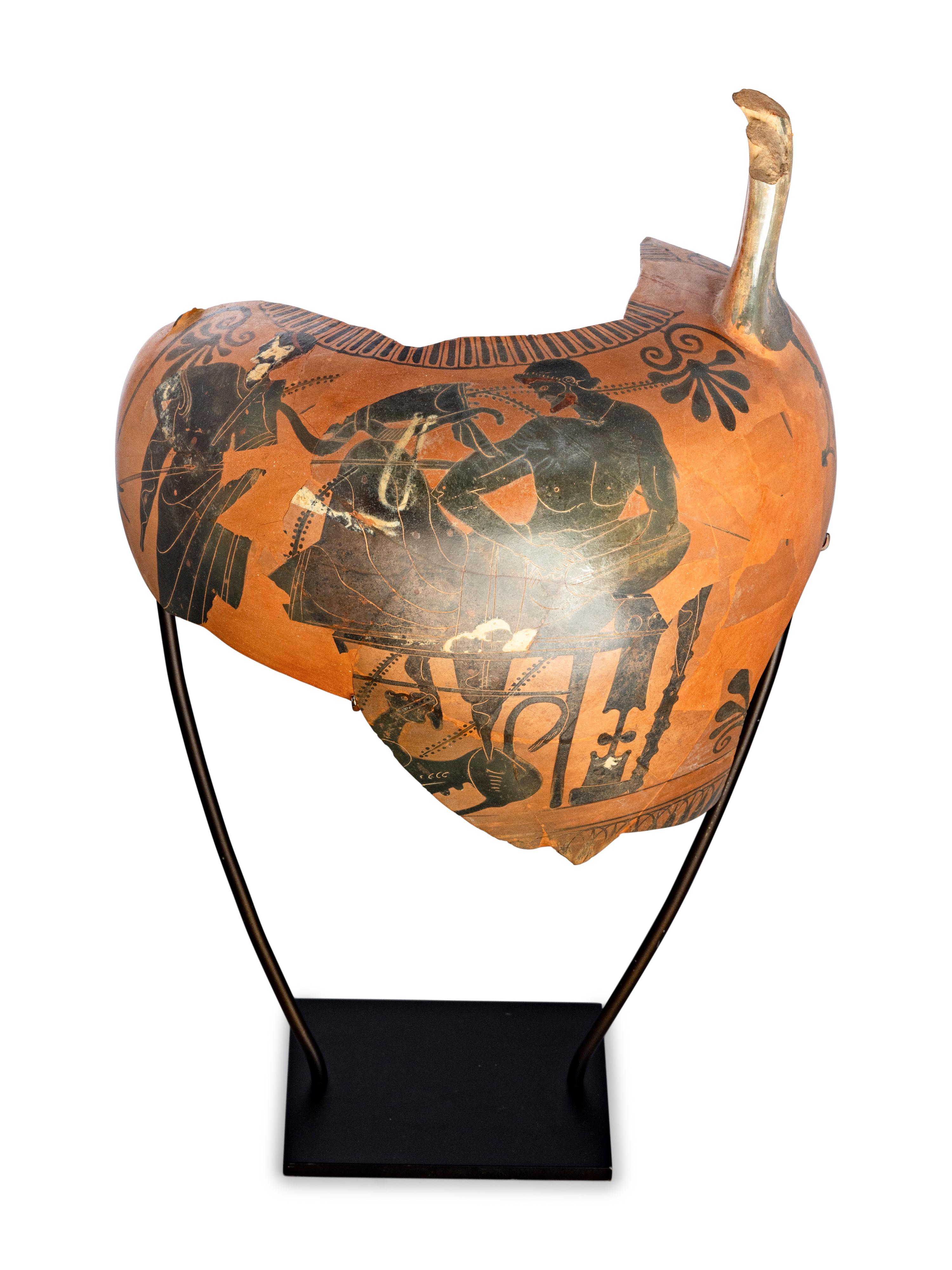 An Attic Terracotta Amphora Fragment depicting Herakles' Banquet