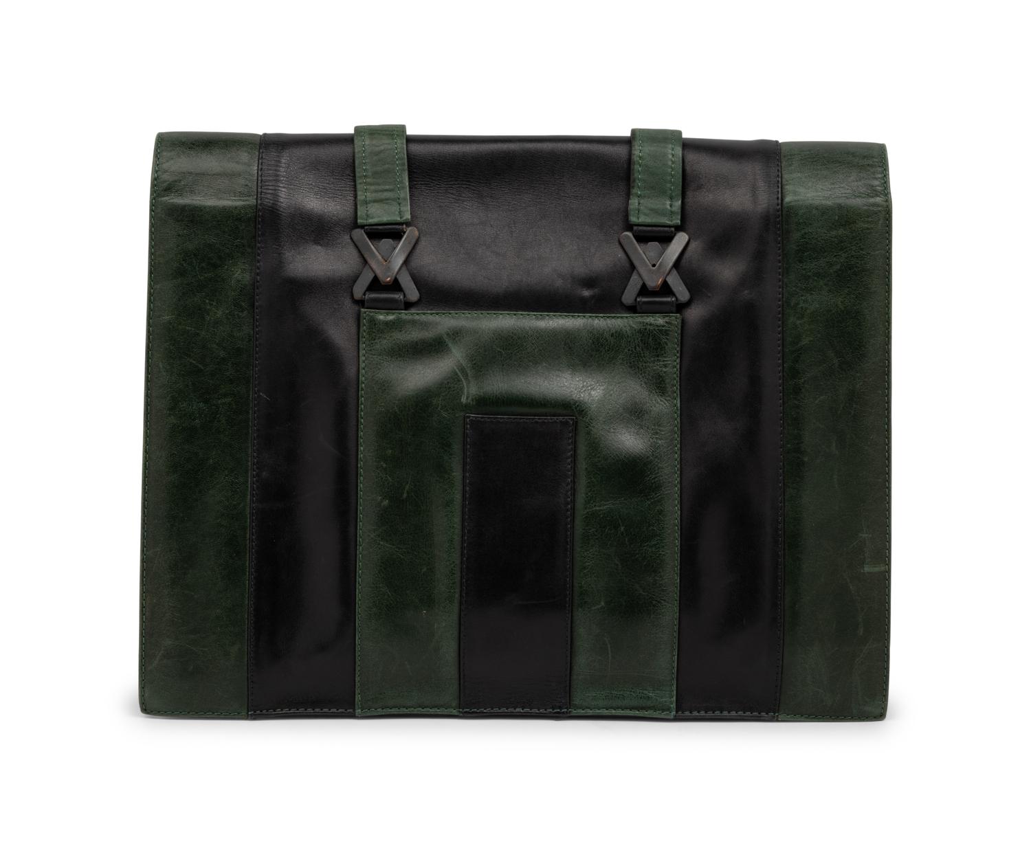 Issey Miyake Linen Shoulder Bag and Gianni Versace Bicolor Clutch, 1980s