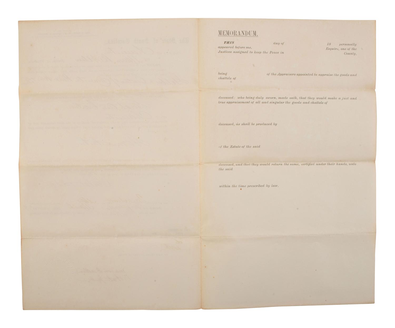 ALLEN, Macon B. (1816-1894). Two documents related to Macon Allen, the first African American licensed to practice law in the US. Charleston, SC, 1877.