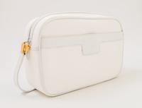 A Gucci White Monogram Canvas Handbag, 10" x 6.5" x 3"; Strap drop: 19".
