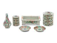 Six Chinese Familles Rose 'Flowers and Peaches' Porcelain Articles