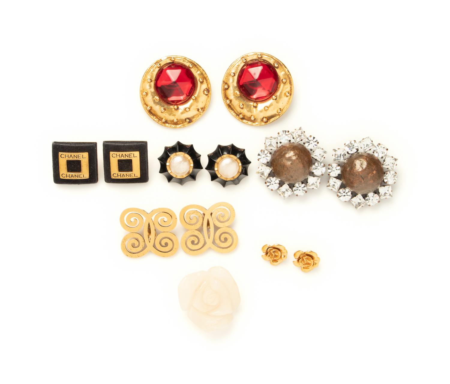 Six Ear Clips and One Brooch, One Saint Laurent, One Ungaro, Five Chanel, 1970-90