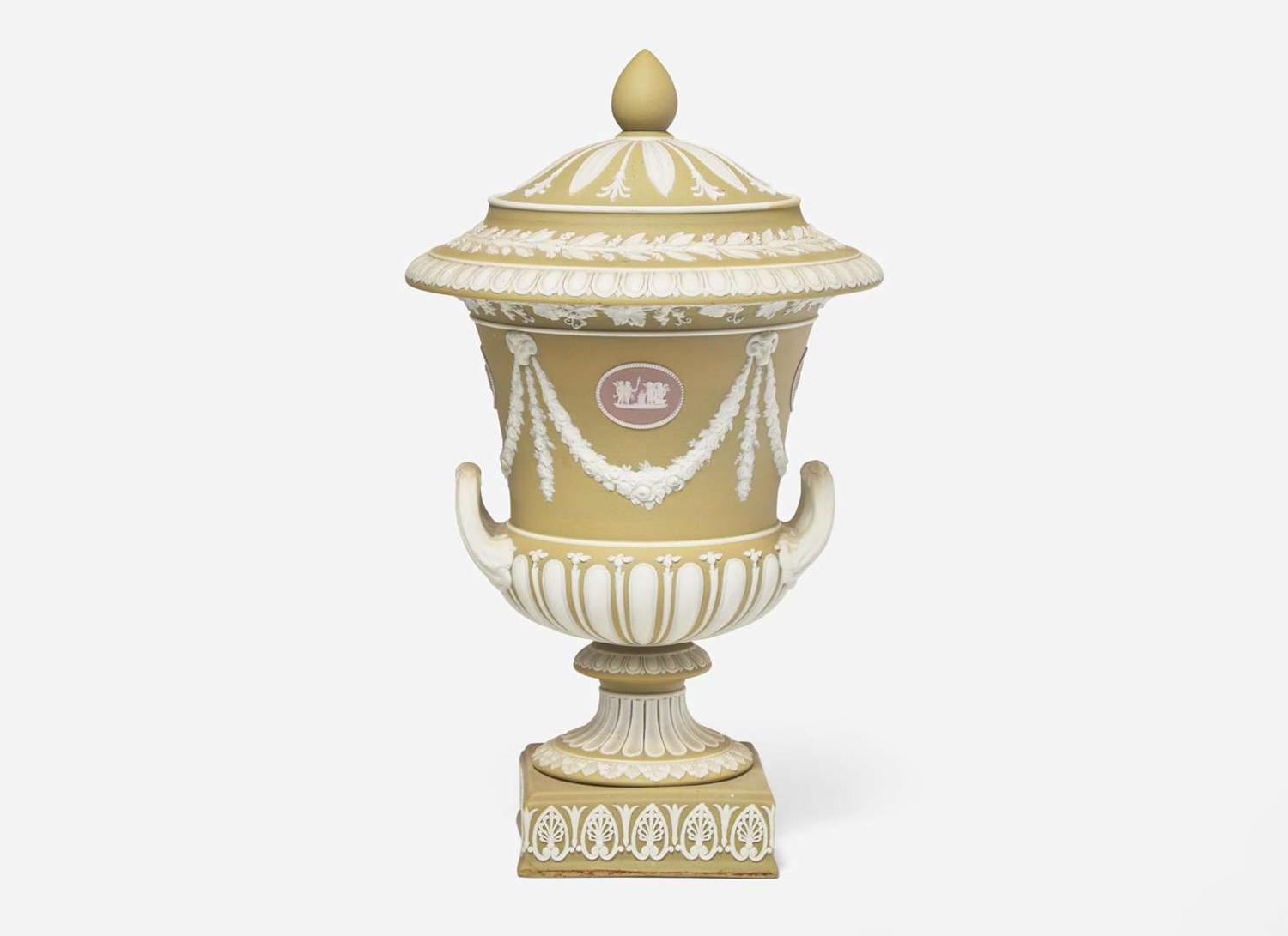 A Wedgwood Tricolor Jasperware Vase and Cover, UK, circa 1910