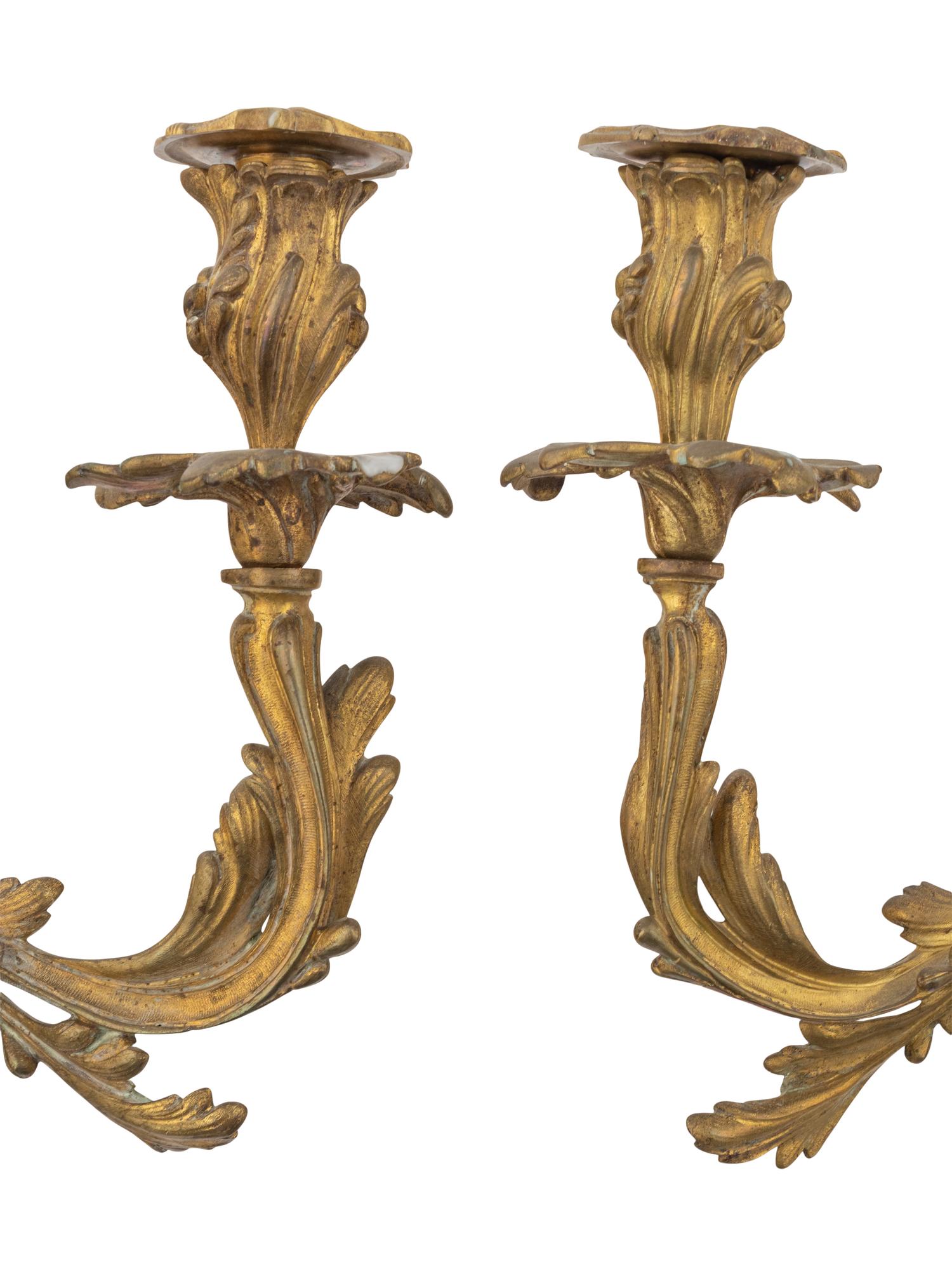 A Pair of French Gilt Bronze Three-Light Sconces