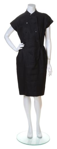 A Karl Lagerfeld Black Linen Double Breasted Dress, Size 44.