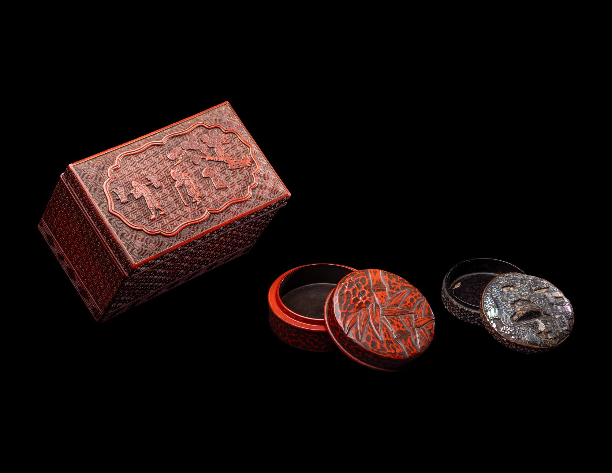 Three Japanese Lacquer Covered Boxes
