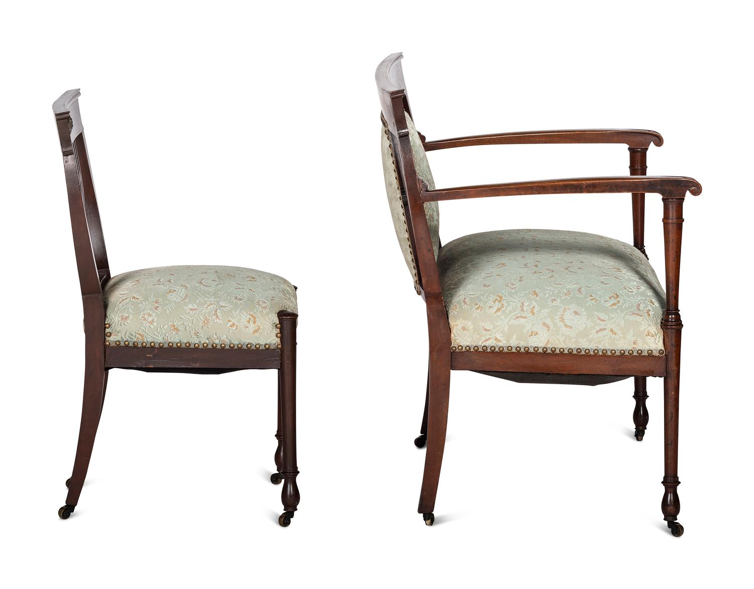 An Edwardian Mahogany Settee and Side Chair
