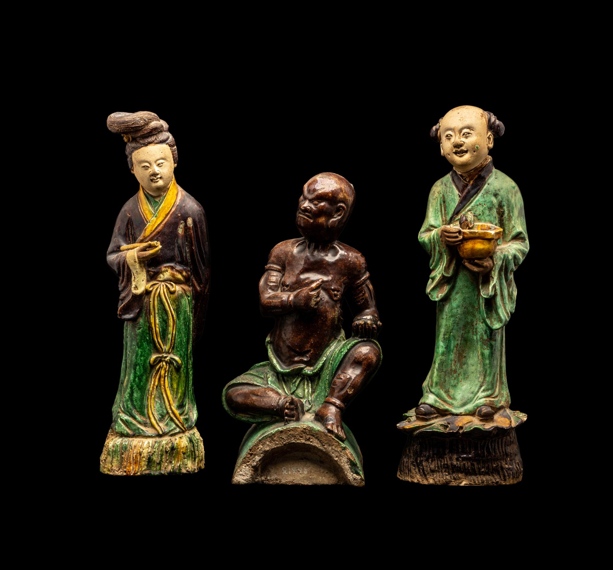 Three Chinese Glazed Stoneware Figures