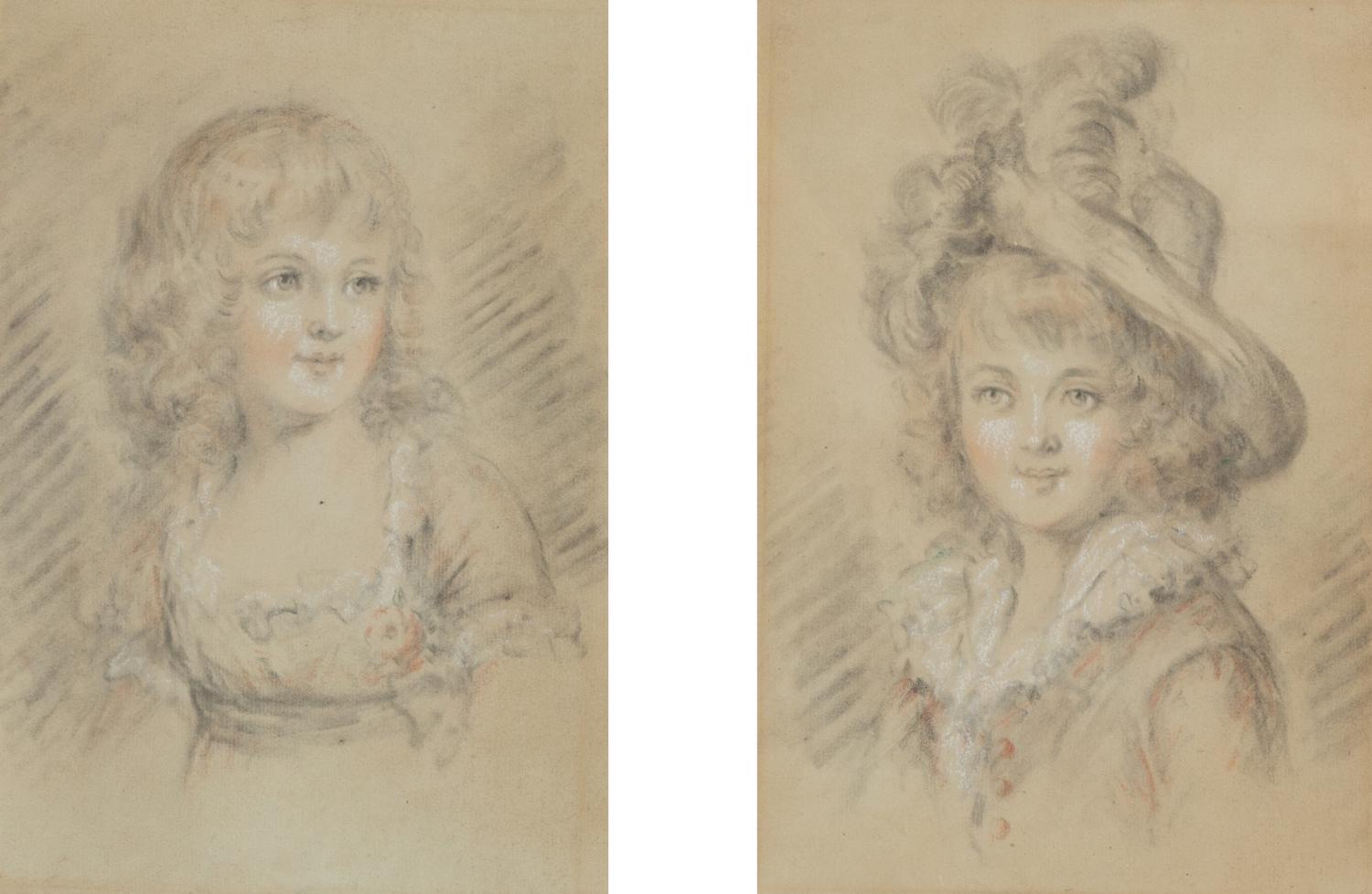A Pair of French Pastel Portraits of a Young Girl and Young Boy