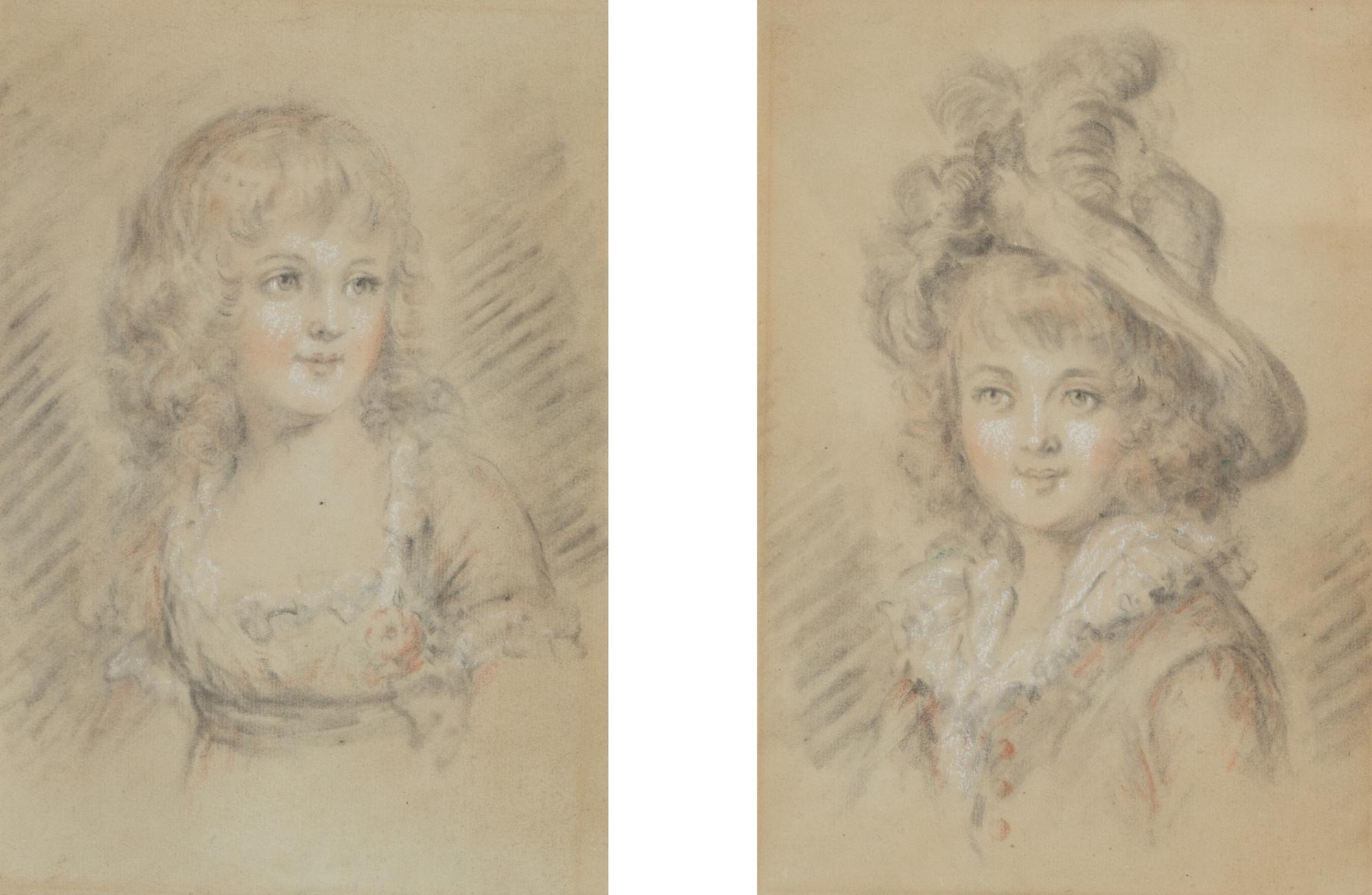 A Pair of French Pastel Portraits of a Young Girl and Young Boy