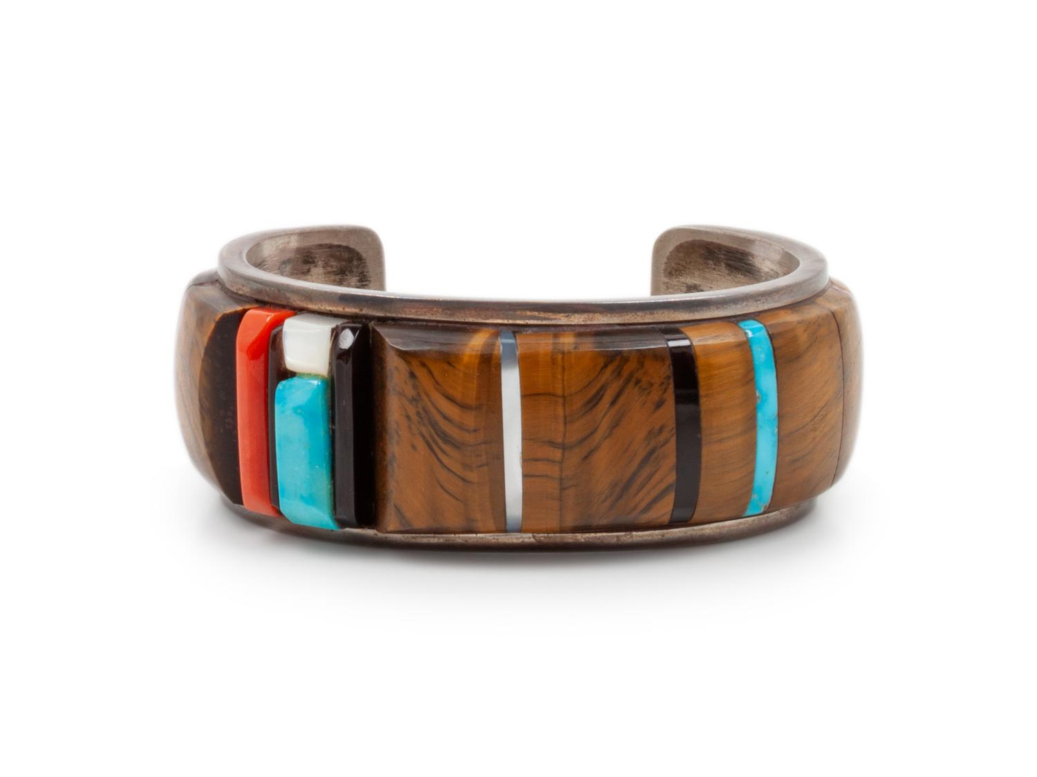 Silver and Multi-Stone Inlay Cuff Bracelet