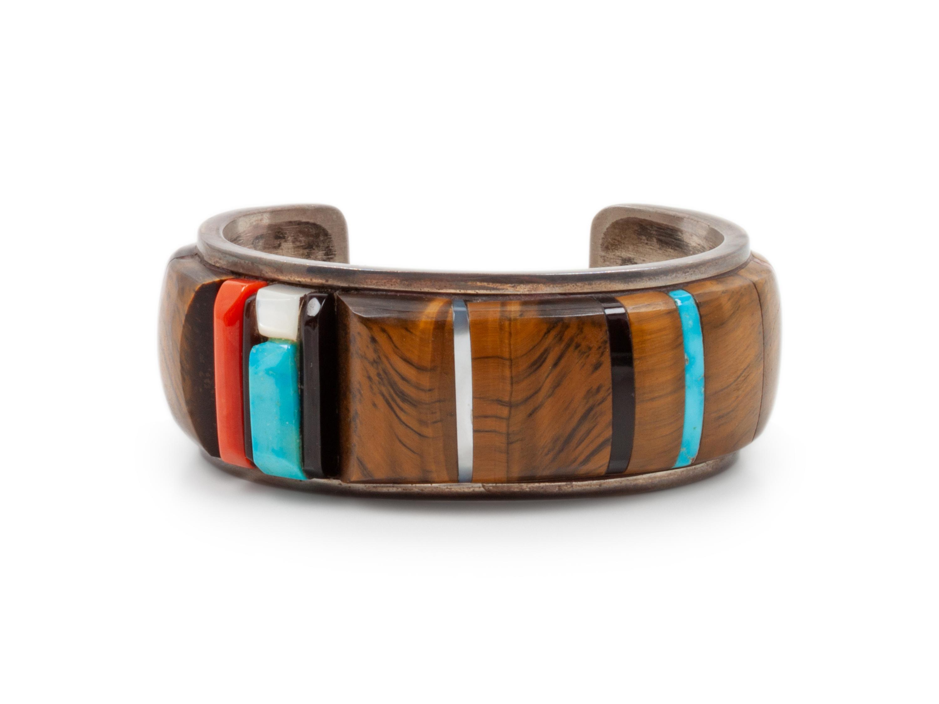 Silver and Multi-Stone Inlay Cuff Bracelet