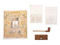 [CIVIL WAR]. A group of illustrated cigar labels, carved pipe, and cigar roller.