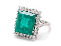 A White Gold, Emerald and Diamond Ring,