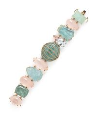 YELLOW GOLD AND MULTIGEM CLIP EARRINGS AND BRACELET