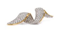 A Platinum, 18 Karat Yellow Gold and Diamond Swirl Brooch, 21.80 dwts.