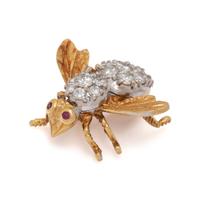 HERBERT ROSENTHAL, DIAMOND, RUBY, AND YELLOW GOLD BEE BROOCH