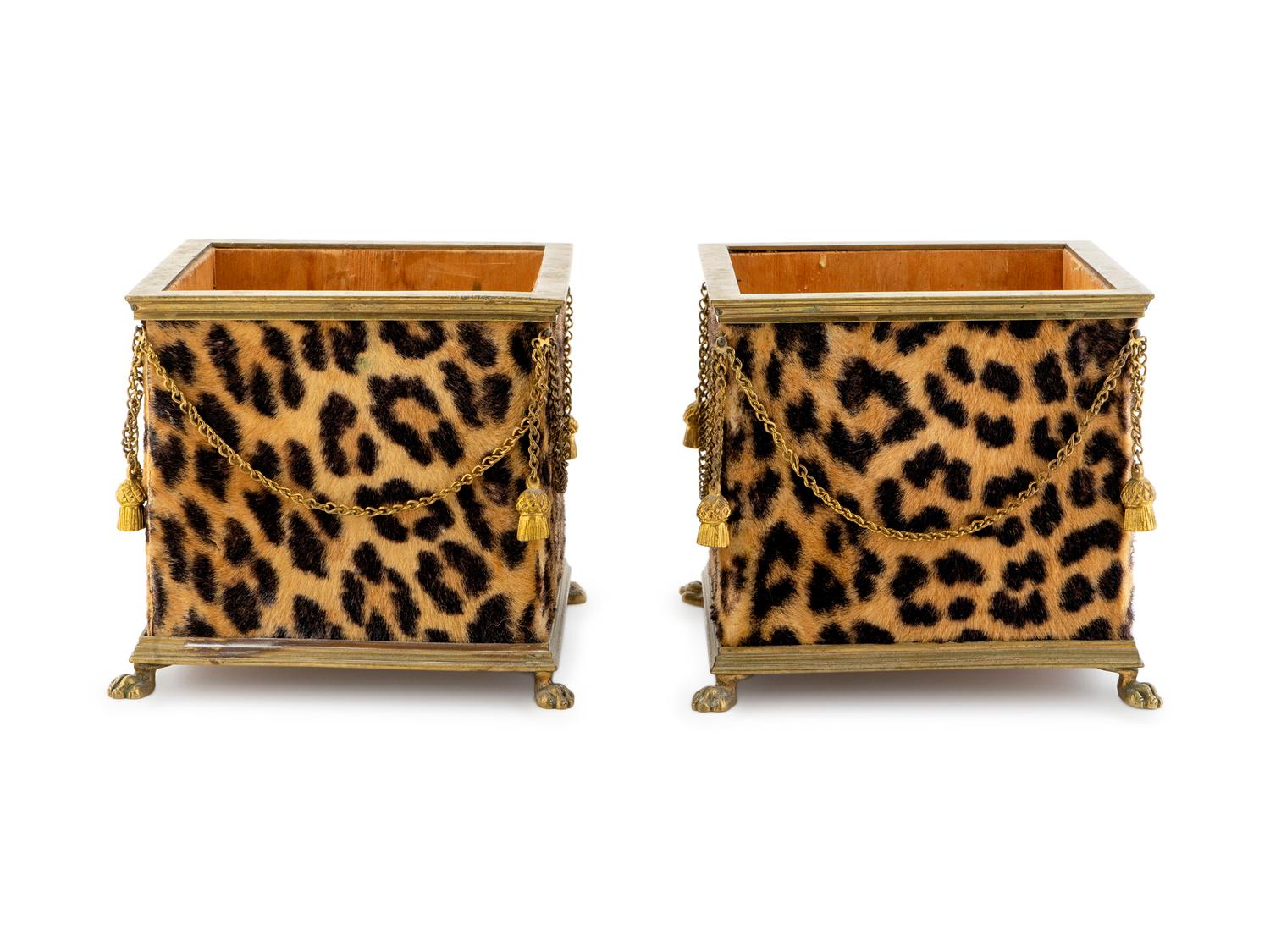A Pair of Neoclassical Style Gilt Metal and Faux Leopard Cache Pots — 20TH CENTURY