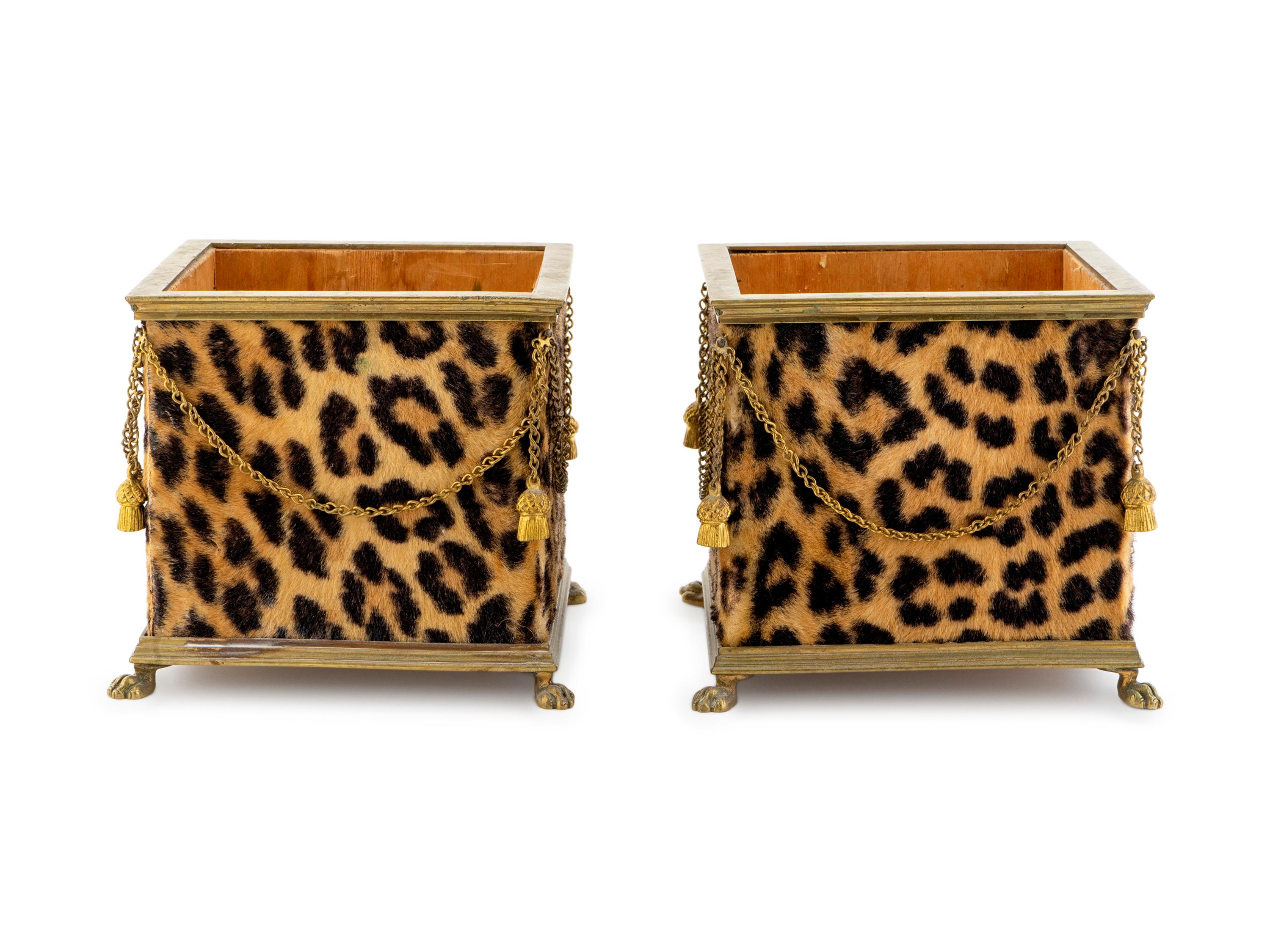 A Pair of Neoclassical Style Gilt Metal and Faux Leopard Cache Pots — 20TH CENTURY