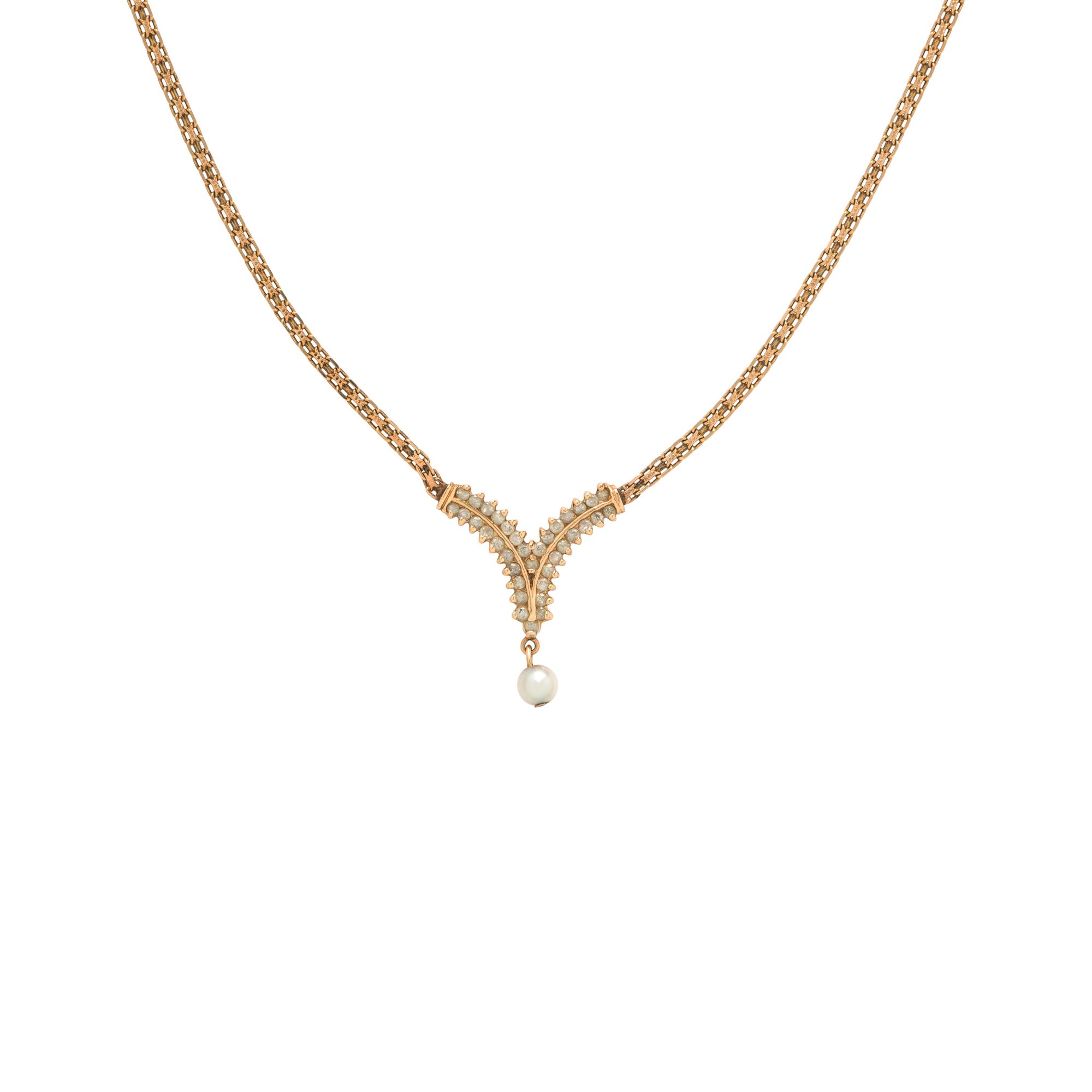 Yellow Gold, Diamond, and Pearl Necklace