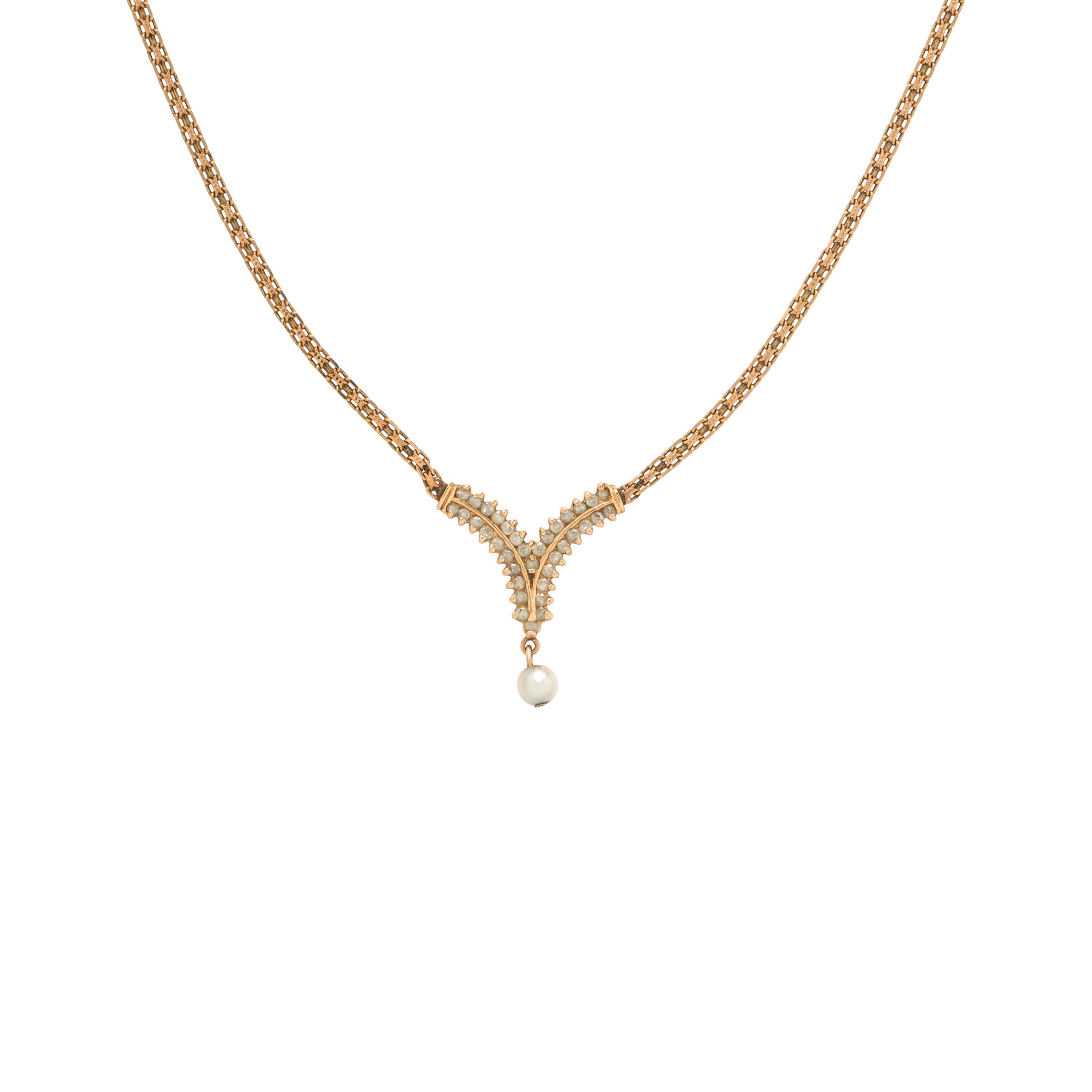 Yellow Gold, Diamond, and Pearl Necklace