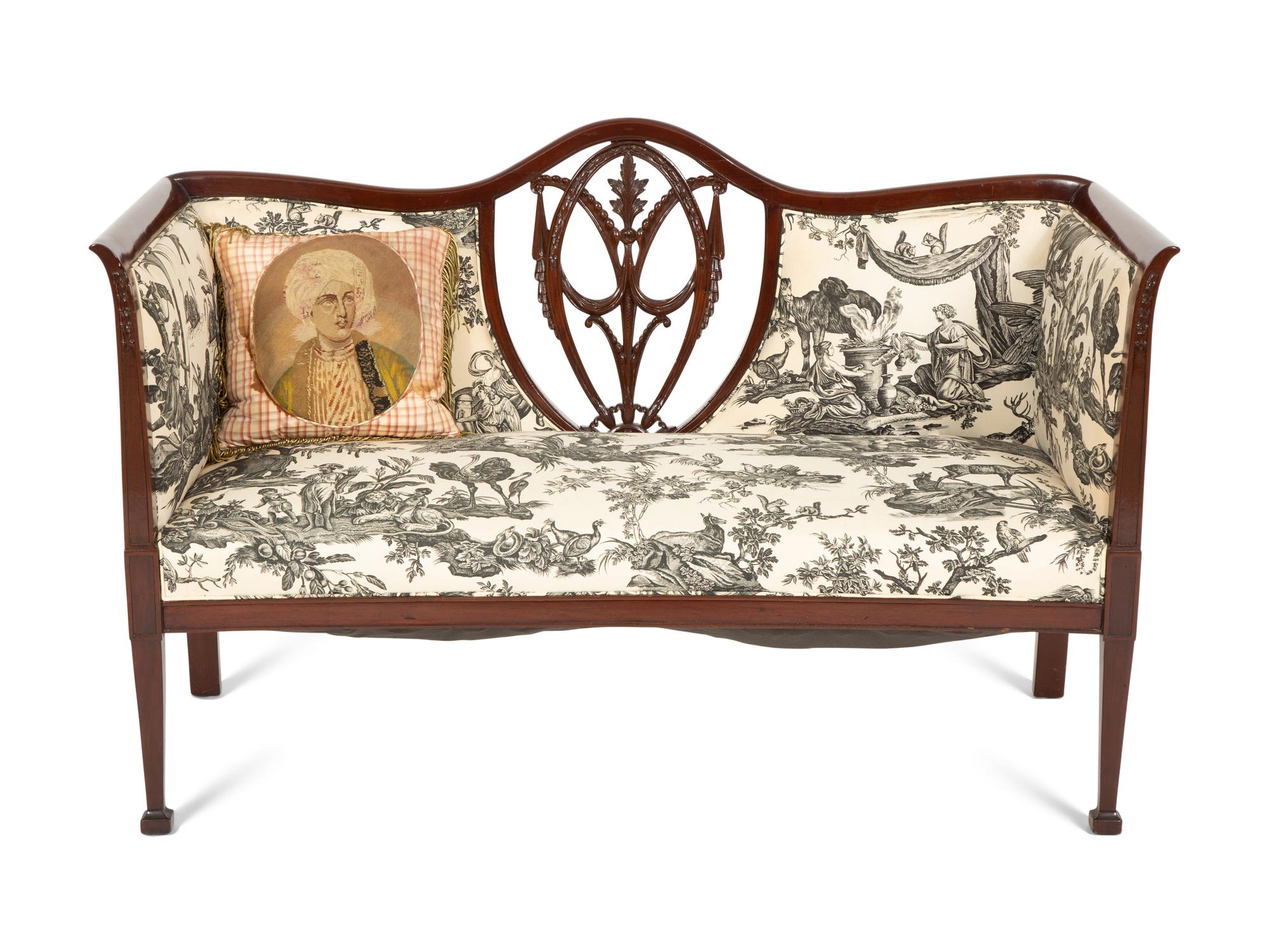 A Hepplewhite Style Carved Mahogany Settee