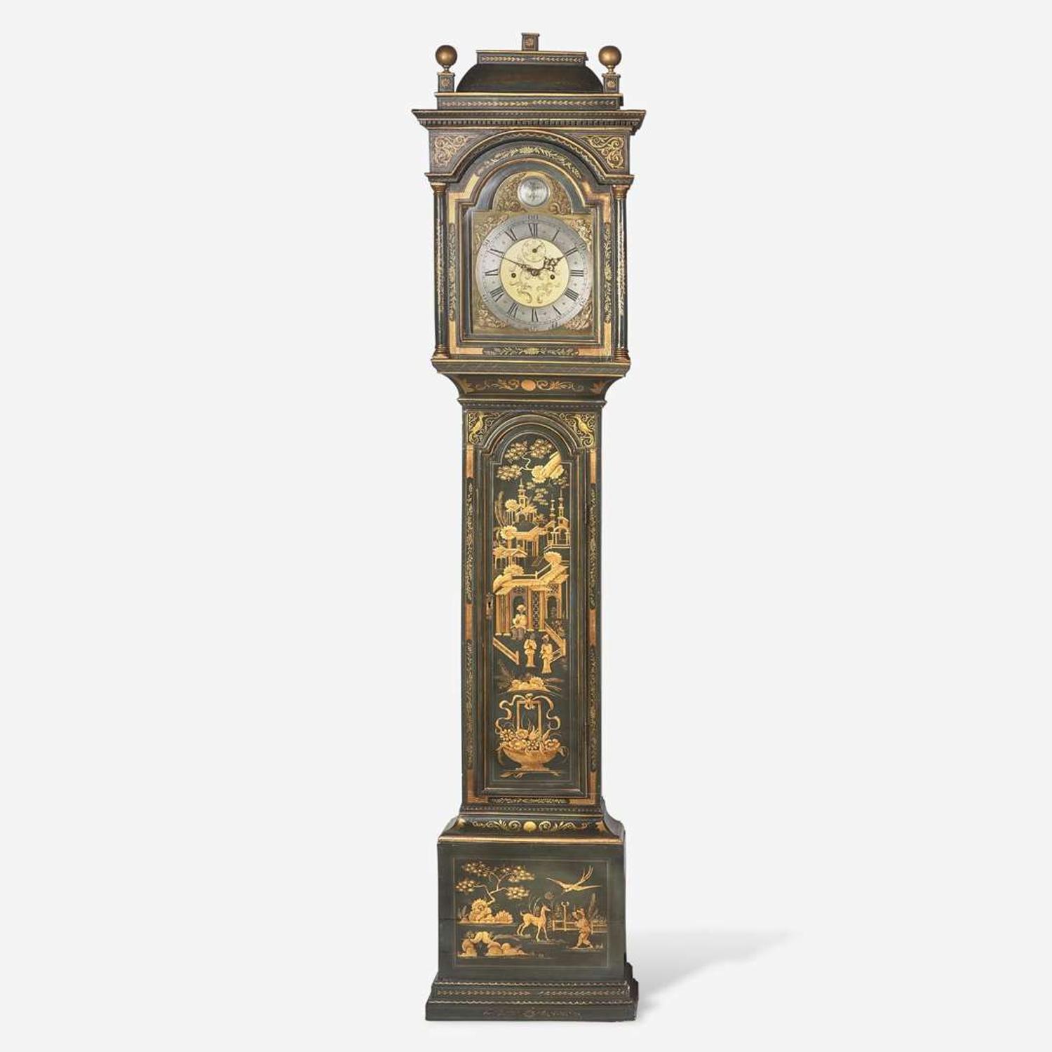 A George I style green japanned tall case clock The case 20th century, the works signed William Sprunt Edzell, 18th century and later