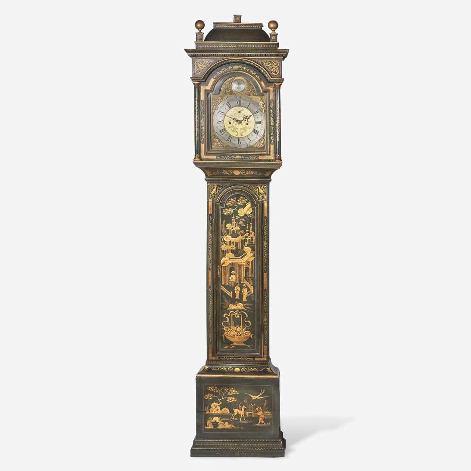 A George I style green japanned tall case clock The case 20th century, the works signed William Sprunt Edzell, 18th century and later