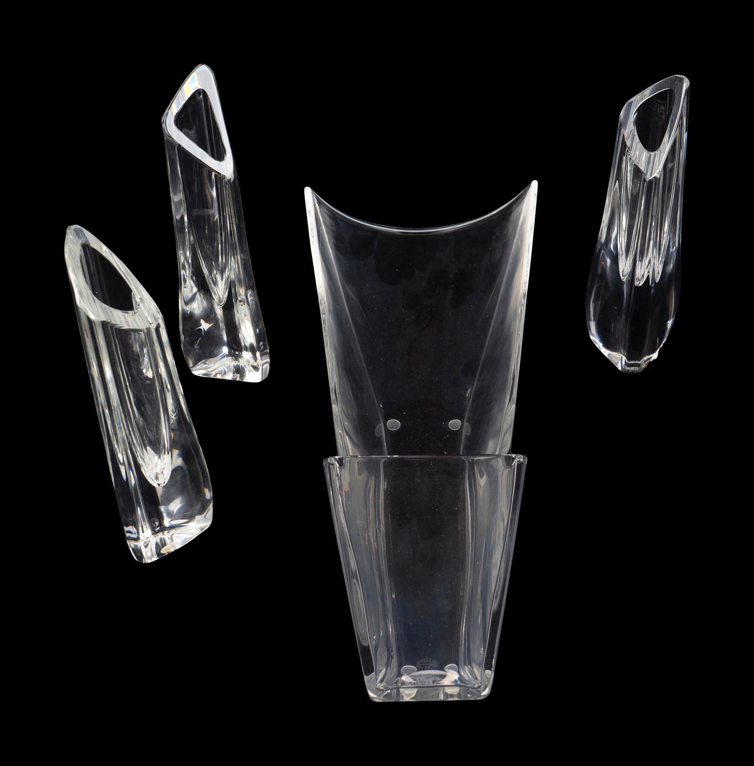 A Baccarat Glass Bowl and Three Baccarat Vases