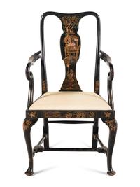 A Queen Anne Style Black Japanned Armchair