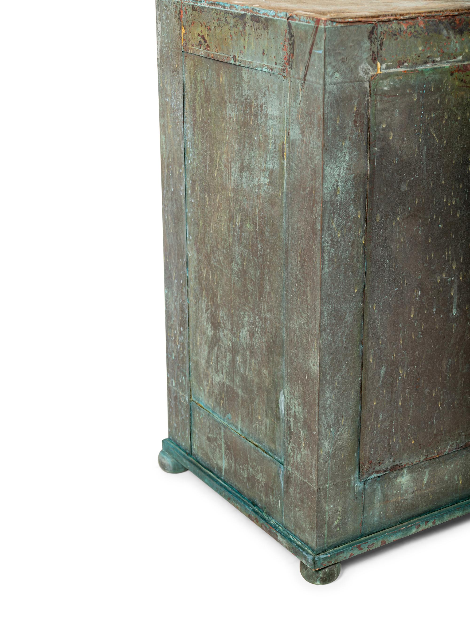 A Pair of Weathered Painted Sheet Metal Lanterns Converted to Bird Cages