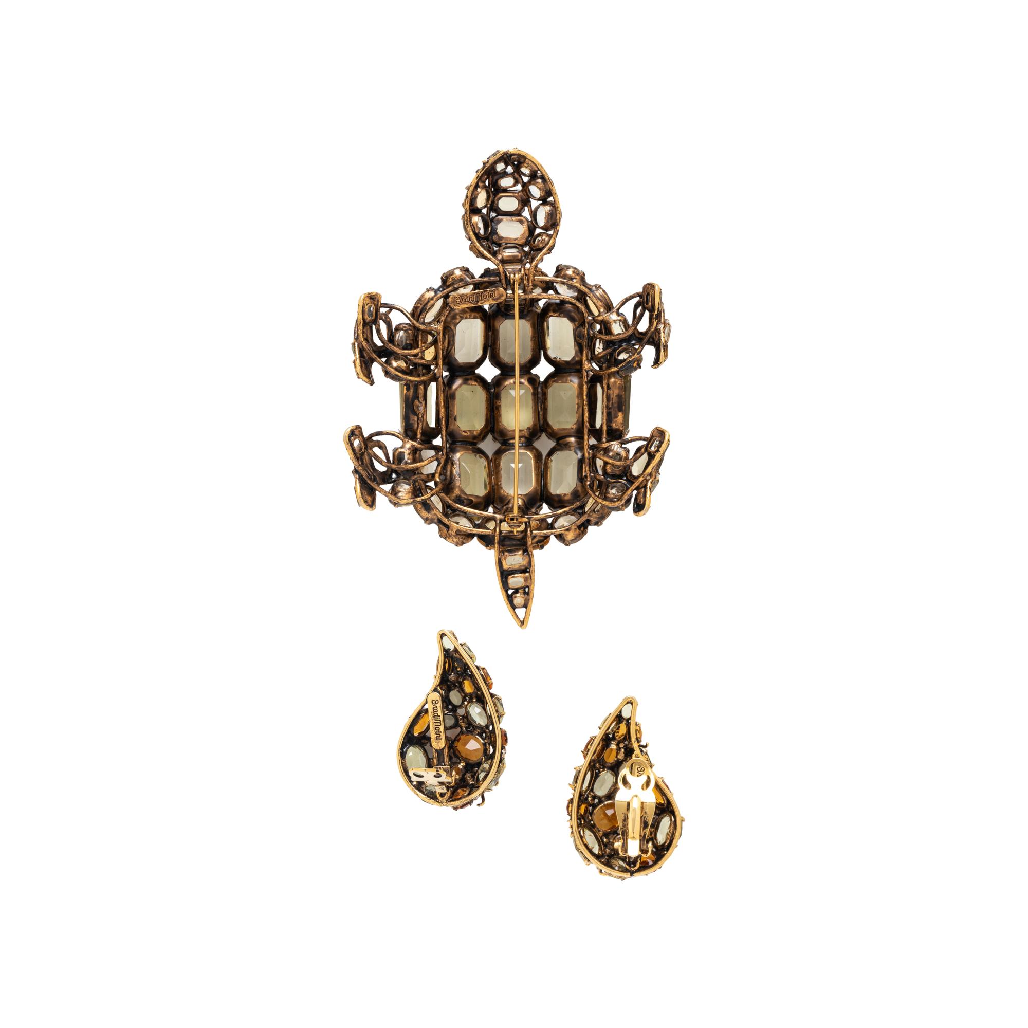 IRADJ MOINI, CITRINE TURTLE PIN AND CLIP EARRINGS