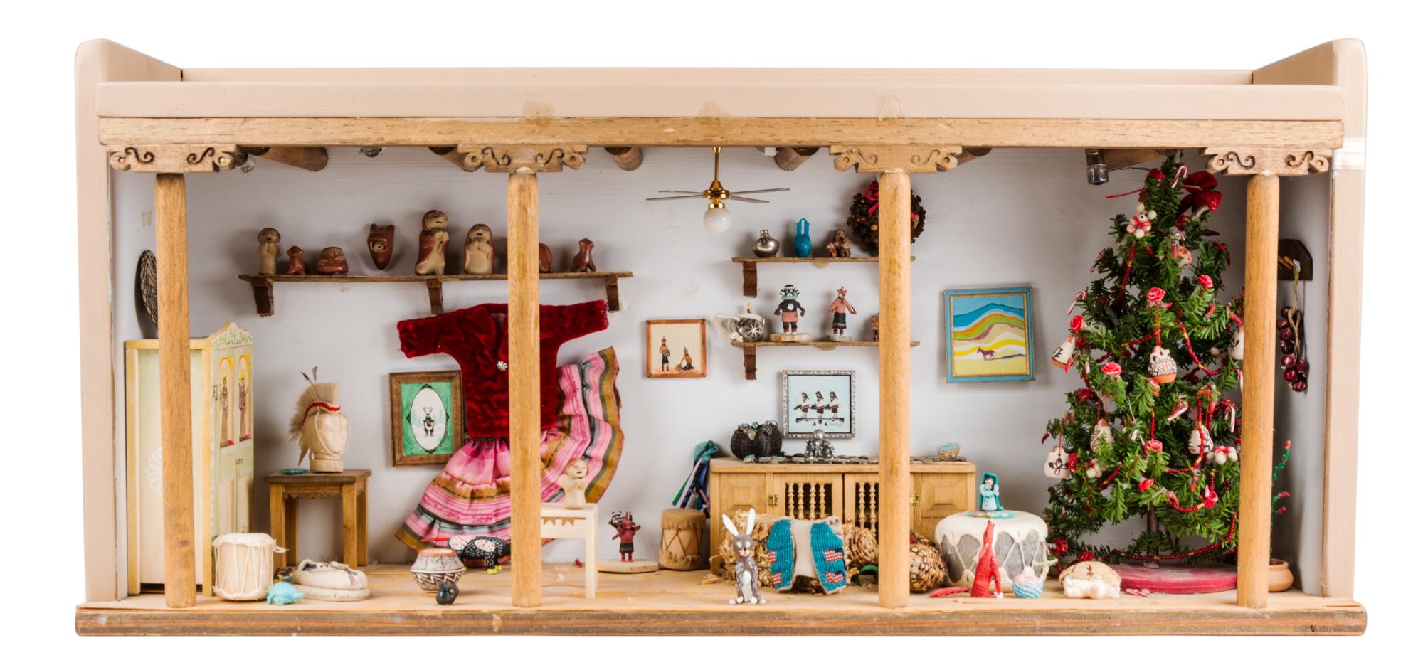 A Southwestern Style Room Box Height 11 3/4 x 25 3/8 x depth 6 3/4 inches.