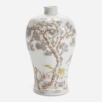 A Chinese famille rose-decorated "Deer and Crane" meiping vase 粉彩“鹿鹤”梅瓶 Chenghua six-character mark but later ????? ???????