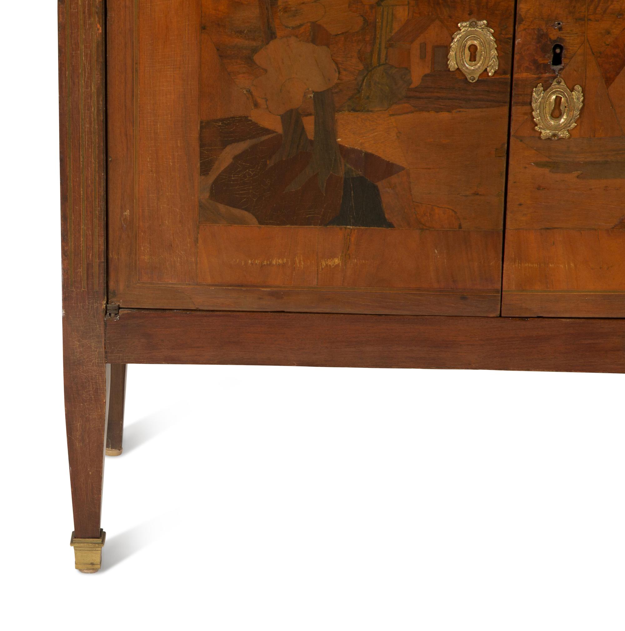 A Louis XVI Style Marquetry Marble-Top Secrétaire à Abattant