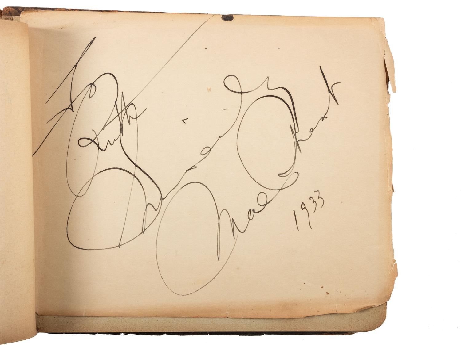 [AUTOGRAPHS]. Two autograph books owned by Chicago club owner Ruth Farley, signed by musicians, actors, and others of note including Cab Calloway, Mae West, Duke Ellington, and Mary Pickford.