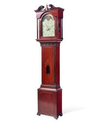 A Federal Carved And Inlaid Walnut and Cherrywood Tall Case Clock