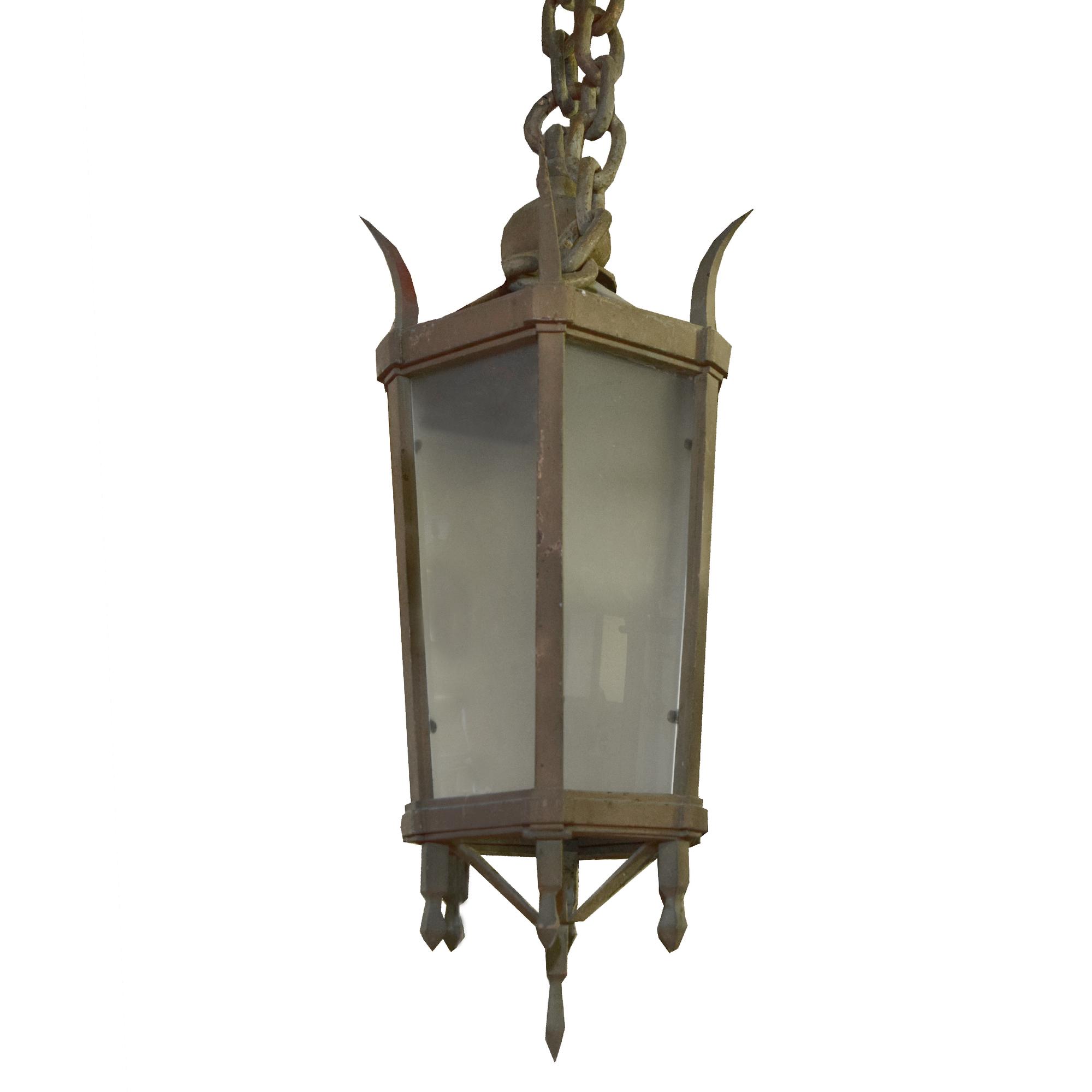 A Wrought Iron Light Fixture 15" W x 15" D x 30" H +57" Chain — Argentina, Circa 1930