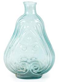 An Early Blown Glass Scroll Flask in Aquamarine