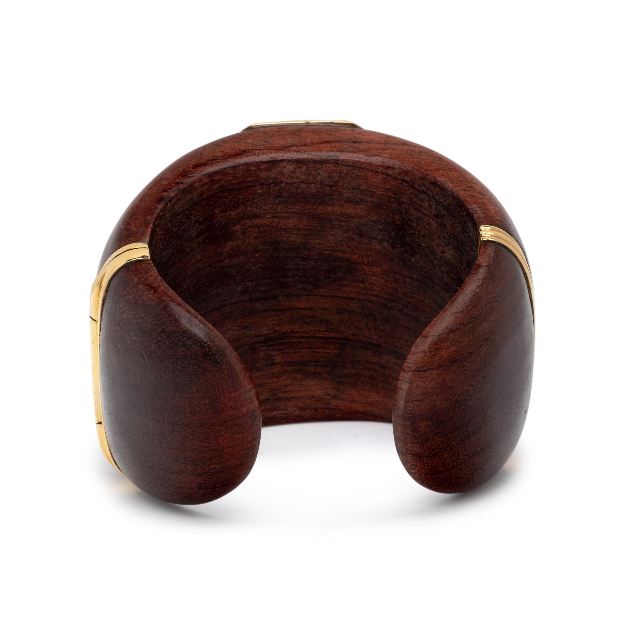 CITRINE AND WOOD HINGED CUFF BRACELET