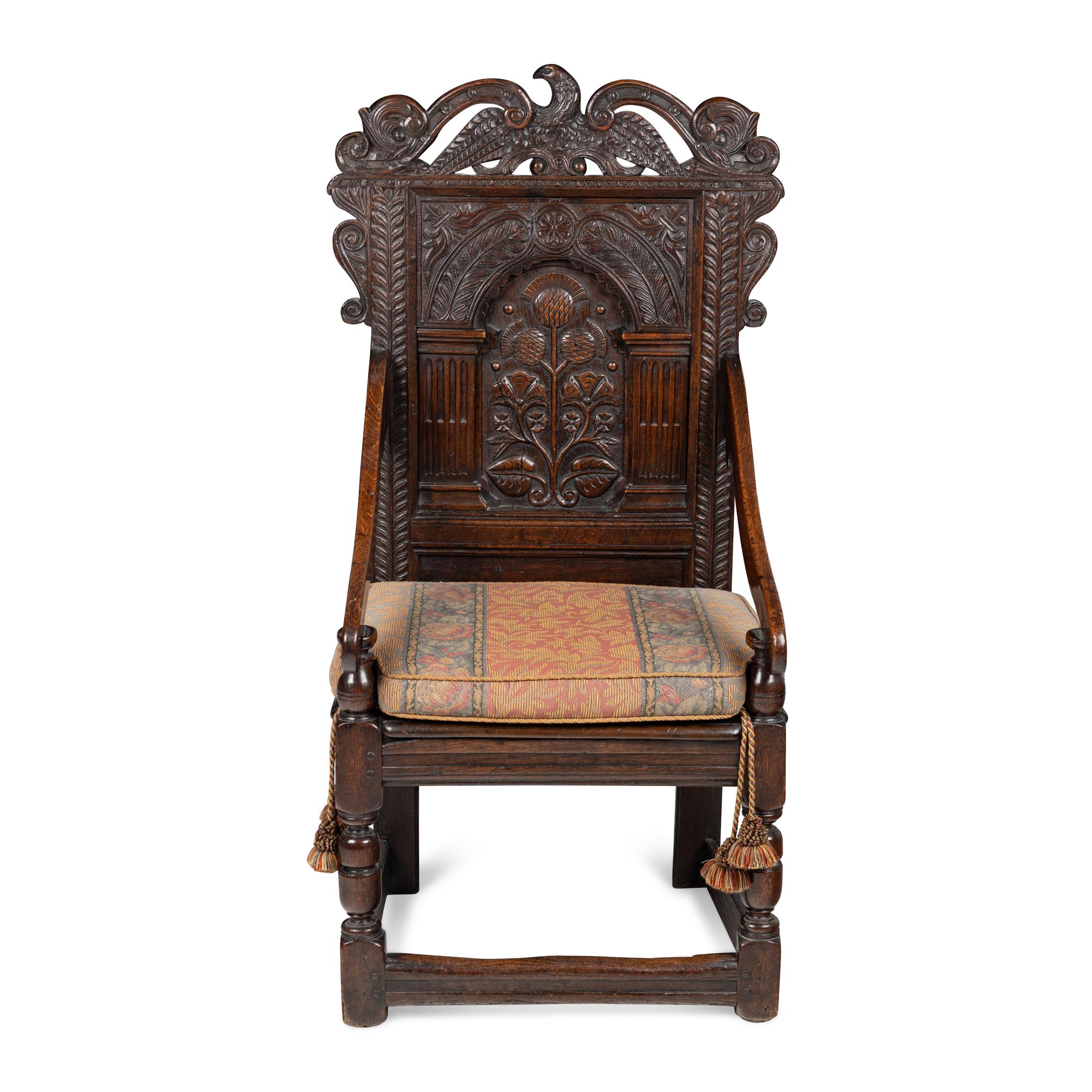 A Charles II Carved Oak Joined Armchair