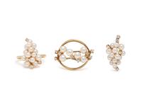 COLLECTION OF CULTURED PEARL, DIAMOND, AND YELLOW GOLD JEWELRY